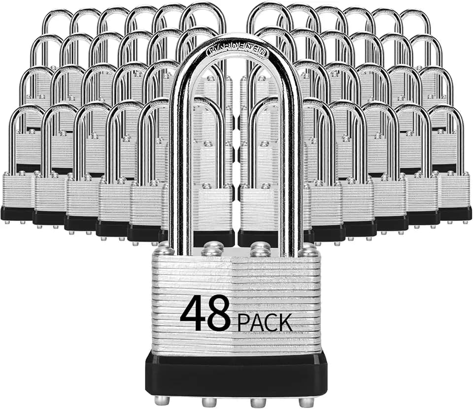 Padlocks Keyed Alike 48 Pack, Laminated Steel Padlock (1-9/16", 40mm)