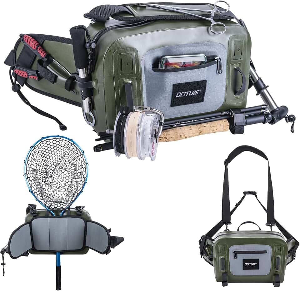 Goture Waterproof Fishing Waist Pack, IPX8 840D TPU Large Tackle Bag