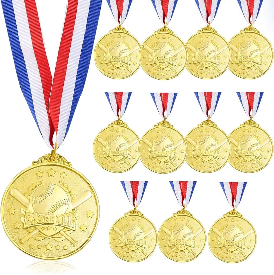 12 Pcs Baseball Medals for Kids 2 Inch Golden Sports Baseball Games Softball Medals for Award Sports Theme Party Favors Team Prizes Present