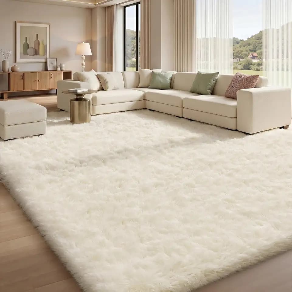 Sour Lemon Hochflor Teppich Groß, Creme Teppich Wohnzimmerteppich 275x370cm