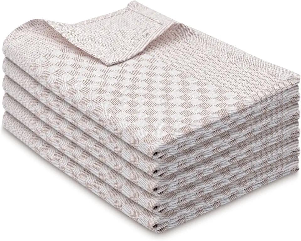 ZOLLNER 5er Set Geschirrtücher Baumwolle in 46x70 cm - super saugstarke und robuste Küchentücher – waschbar bis 60°C – in braun kariert - Gastronomiequalität - Oeko Tex® Zertifiziert