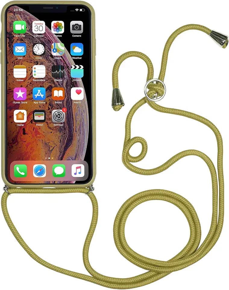STILGUT Handykette entwickelt für iPhone X/XS - Handykette für iPhone X & iPhone XS aus Leder & TPU/PC, Handyhülle mit Band - Grün