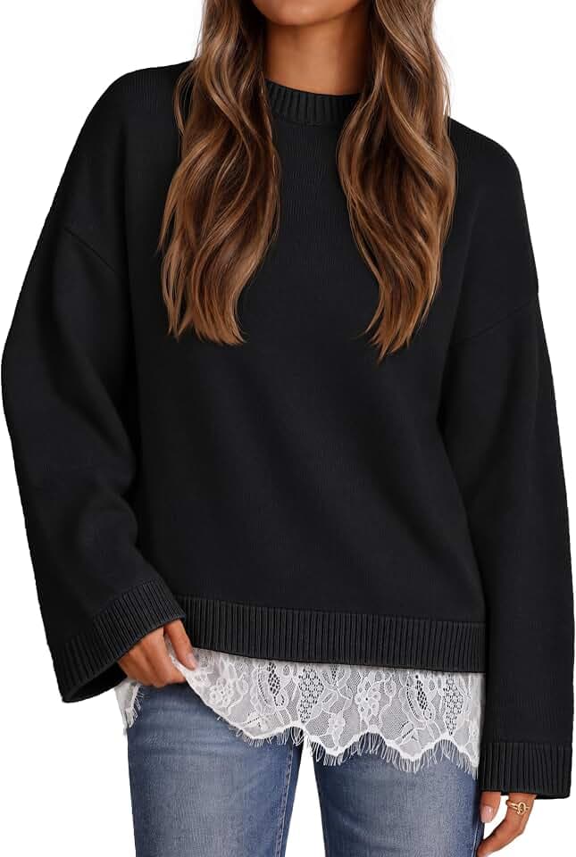 MEROKEETY Women's Fall Oversized Lace Sweaters 2026 Trendy