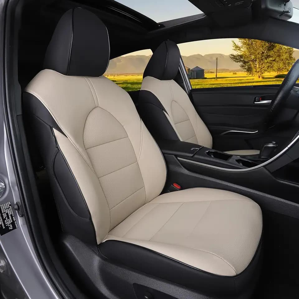 HKZ Custom Fit Grand Highlander Leather Seat Covers for Toyota Grand Highlander 2024 2025 2026 Second Row Captain Chair, 7-Seats Full Set,Beige