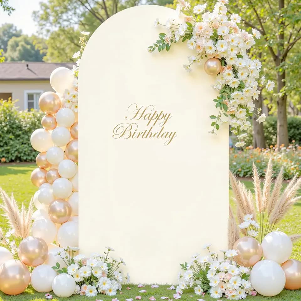 Beige Arch Backdrop Covers, 6.6FT Polyester Fitted Wedding Arch Stand Cover Round Top Chiara Stretchy Arch Backdrop Cover for Birthday Party Ceremony Banquet Decoration