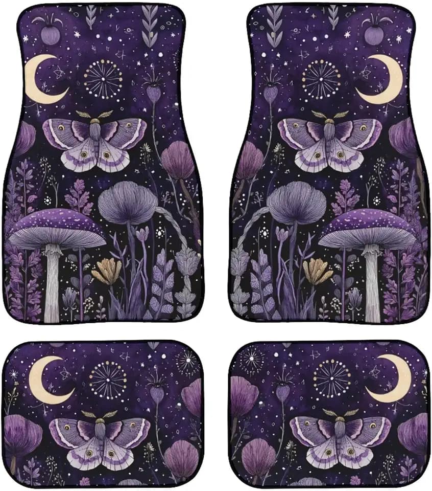 YSTARDREAM Purple Butterfly Moon Automotive Floor Mats Car Accessories Interior Carpet Automotive Floor Mats Includes Front Rear Pack of 4 Fit Most Car Van Truck Sedans