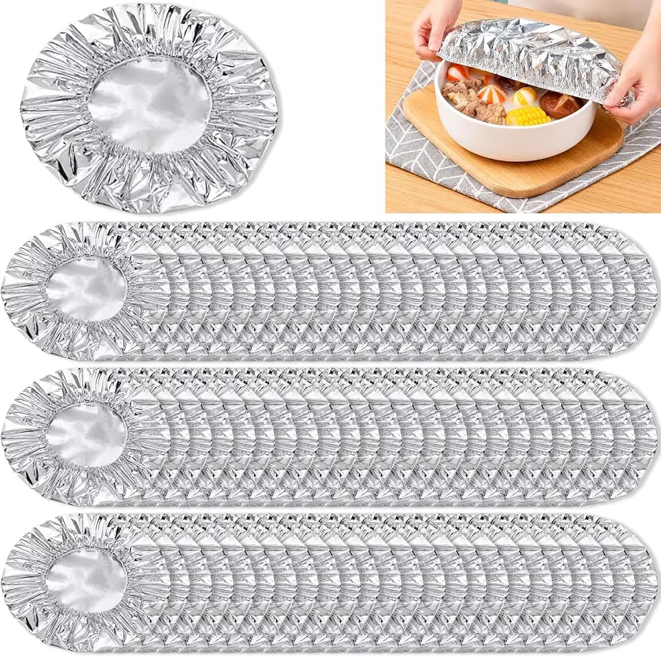 100 Stück Alufolie Isolierhaube, Wiederverwendbare Aluminiumfolien Abdeckung für Lebensmittel, Alufolie Frischhaltefolie mit Gummizug für Teller, Schüsseln und Behälter, Universal Thermohaube