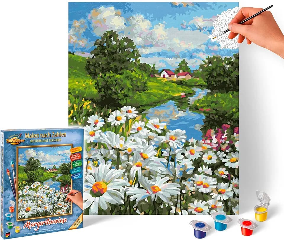 Schipper 609240899 Malen nach Zahlen - Margeritenwiese - Bilder malen für Erwachsene, inklusive Pinsel und Acrylfarben, 24 x 30 cm