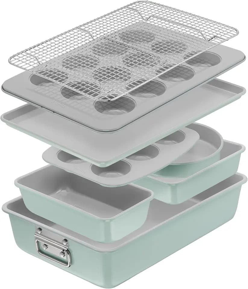 Tefal Ceramik J175S804 8-teiliges Set, Kuchenformen, Auflaufform, Keramikbeschichtung, langlebig, leicht aus der Form zu nehmen