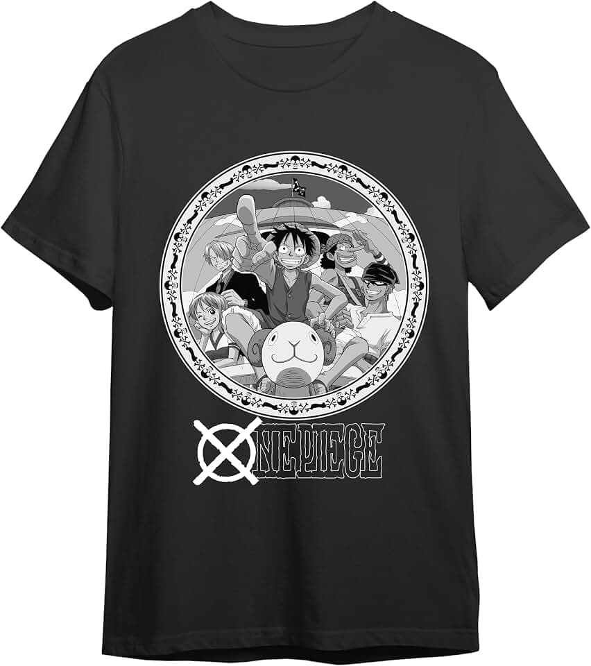 Einteilige T-Shirt | Offizielles Artikel | Monkey D. Ruffy, Zoro, Sanji, Nami, Usopp & Sunny | Gedruckt | Unisex | Schwarz