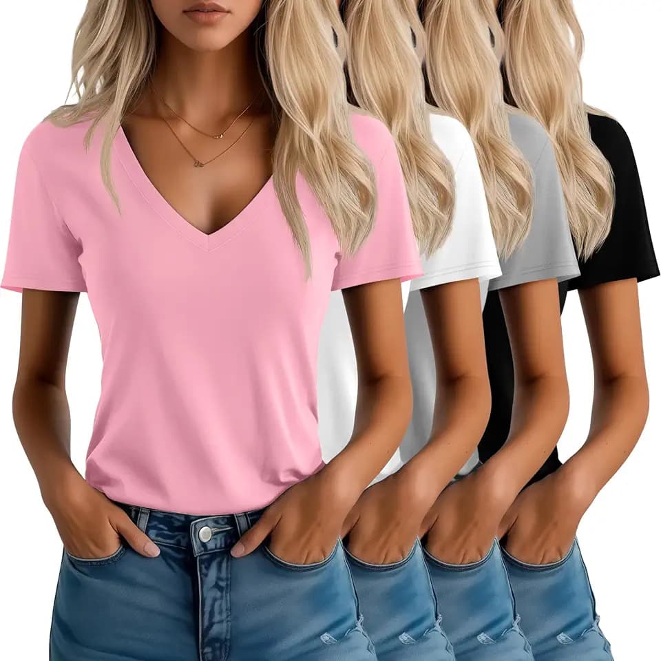Neer 4 Pack Women's V-Neck T-Shirts Loose Fit