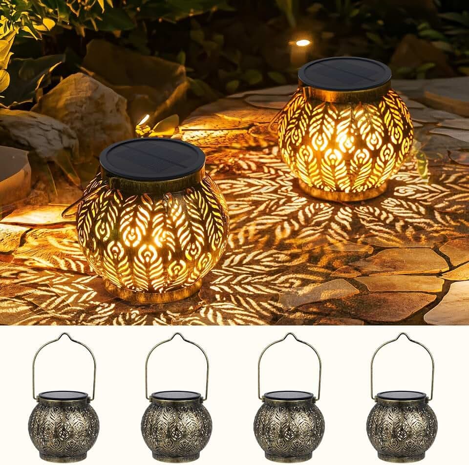 Bonsery 4 Stück Solarlaterne für Außen, IP65 Wasserdicht Solarlampen für Außen Garten Stehend & Hängend, Solarleuchte Solar Laterne Outdoor Orientalische, Laterne Solar für Veranda Rasen Hof Gehweg