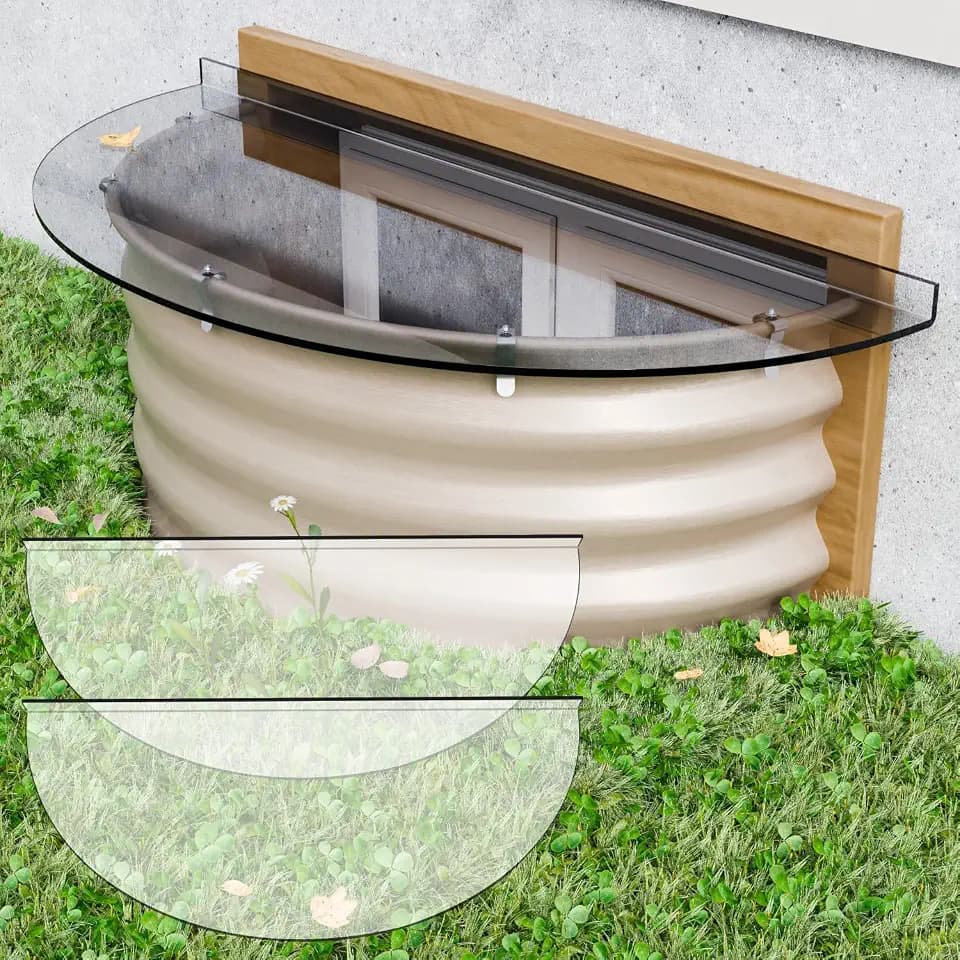 2PCS Polycarbonate Well Covers Outside, Basement/Egress Window Well Cover Clear, All-Weather Against Debris, UV Resistant, Tear-Resistant, Waterproof, Windproof (only Cover)39" X 18"