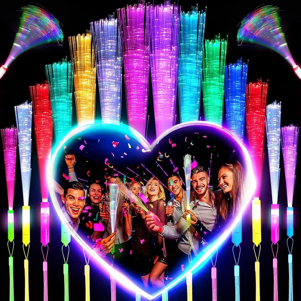 YeahBoom 36 Stück Leuchtstäbe Partyzubehör, Bunte Glasfaser LED Set, Leuchtwedel Party Set Mit Multicolor Licht für Konzert, Hochzeit
