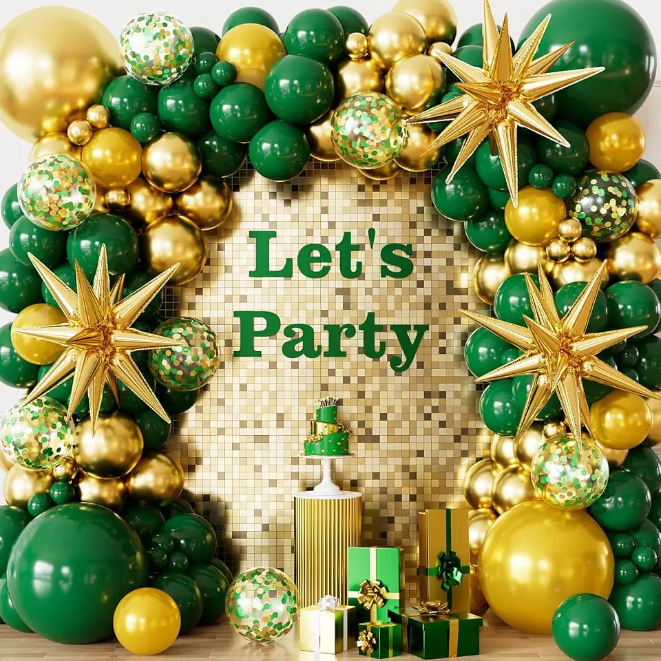 Green and Gold Balloons Garland Arch Kit, Dark Green Gold Balloons