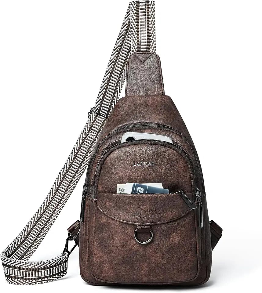 LATMAP 7L Sling Bag for Women Men Crossbody Belt Bag Small Travel Sling Backpack Anti Theft Chest Daypack Purse Faux Leather