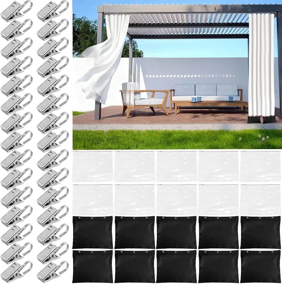 10 Set Outdoor Curtain Weights Upgraded 30 oz High Weighted Sand Bags with 30 Metal Clips for Gazebo Patio Tent Tablecloth 7.5"*8.7"