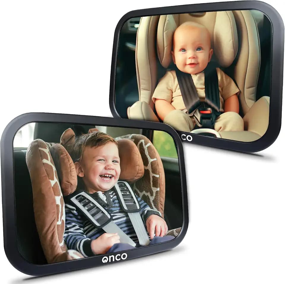 Onco Baby Autospiegel für den Rücksitz - 360° Drehbar (2er-Pack) | Das bruchsichere Doppelpack Rückspiegel bietet ein klares Sichtfeld zur optimalen Beobachtung von Babys auf der Rückbank.