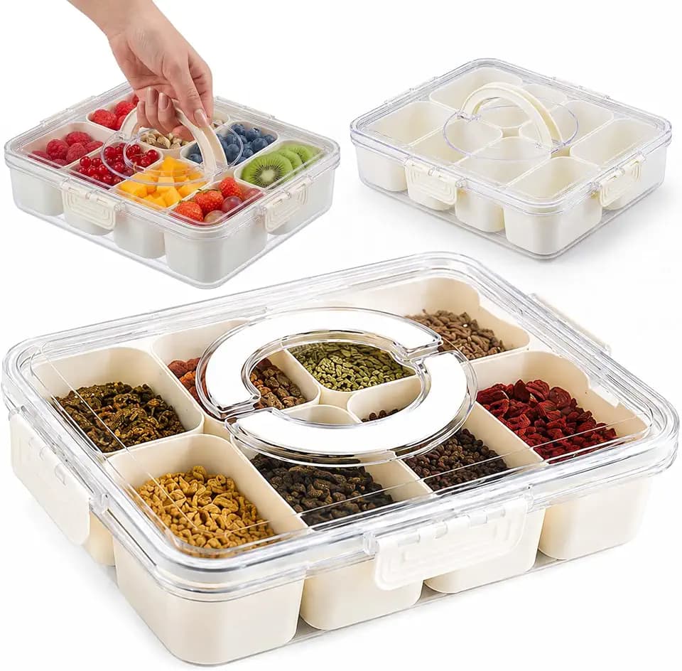 8-Compartment Snackle Box with Handle, Portable Snack Container