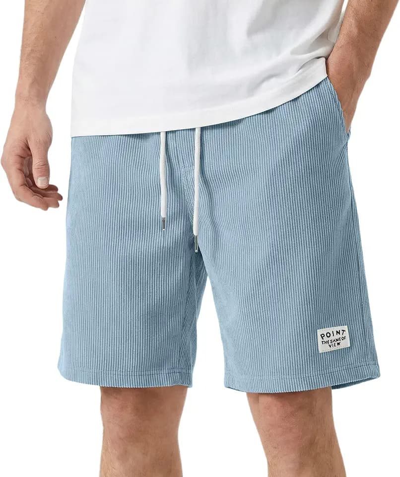 DEEX Men's Corduroy Shorts Casual 7 Inch Lightweight Elastic Waist Drawstring Summer Beach Loose Fit Shorts with Pockets 2026