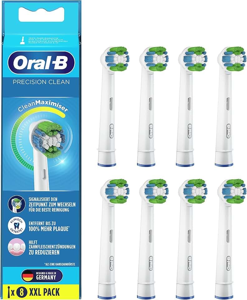 Oral-B Precision Clean Aufsteckbürsten für elektrische Zahnbürste, 8 Stück, mit CleanMaximiser-Borsten für optimale Zahnpflege, Zahnbürstenaufsatz für Oral-B Zahnbürsten