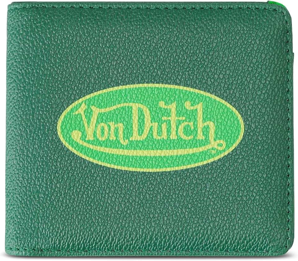 Von Dutch Bi-Fold Wallet, Vegan Leather, Slim Unisex (Classic Logo, Green)
