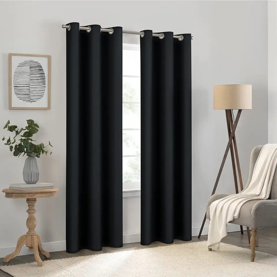 Eclipse Kendall Textured Blackout Grommet Curtain, 42x63, Black
