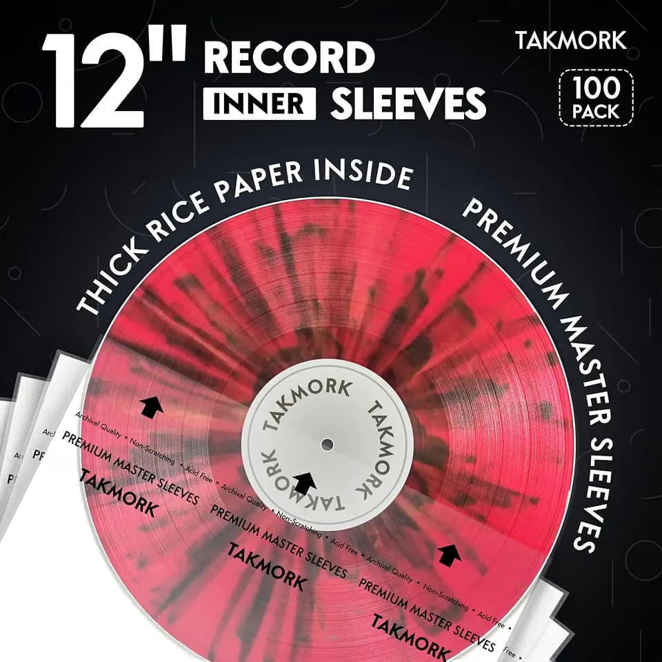 TAKMORK Vinyl Inner Sleeves, 12" Anti-Static Rice Paper-Lined, 100 Pack