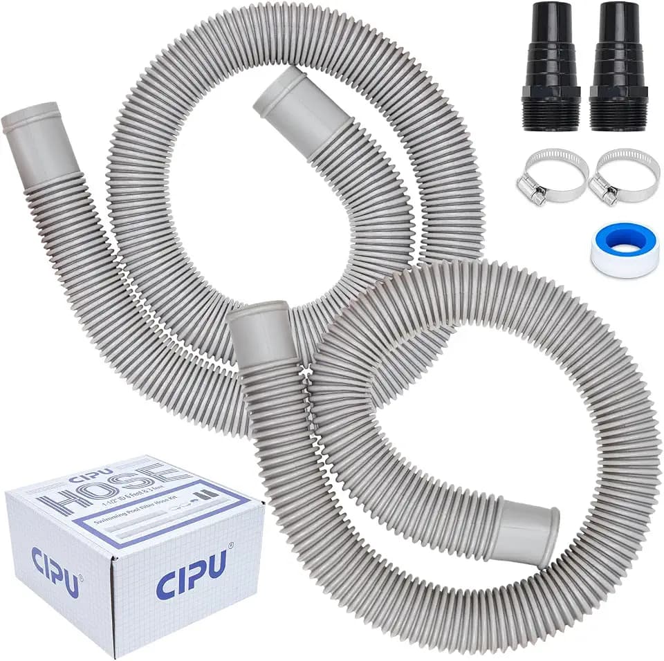 CIPU Pool Hose Kit 1-1/2 Inch, Above Ground Pool Filter Hose Replacement Set with 6 ft & 3 ft Hoses, 2 Black Adapters, 2 Clamps and PTFE Tape for Sand Filter Pool Pump