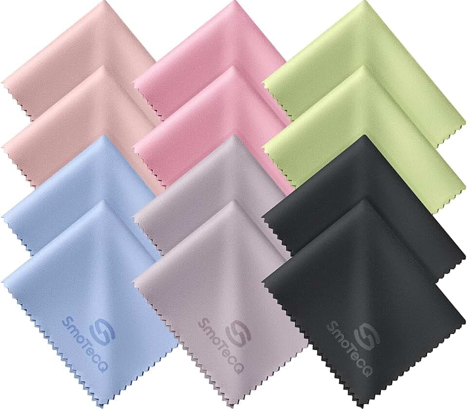 12 Pack Microfiber Lens Cleaning Cloths – Ultra-Soft, Scratch-Free Eyeglass Cloths for Glasses, Screens & Cameras – 7×6 in, Assorted Colors