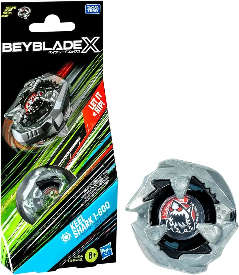 Beyblade X Keel Shark 1-60Q Booster Pack Set with Attack Type Top; Authentic Takara Tomy Battle Tops Games/Toys for Boys and Girls 8+