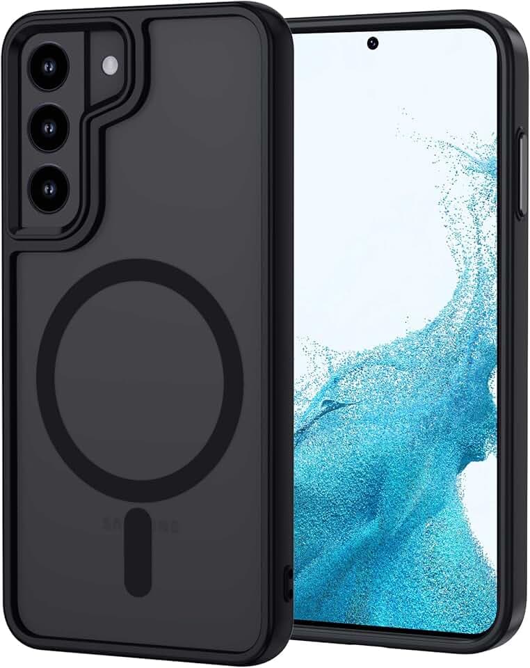 XTCASE für Samsung Galaxy S22 Hülle Magnetisch kompatibel mit Magsafe, Matt Transluzente Handyhülle für Samsung Galaxy S22 5G Kratzfeste PC Rückseite + TPU Bumper - Schwarz