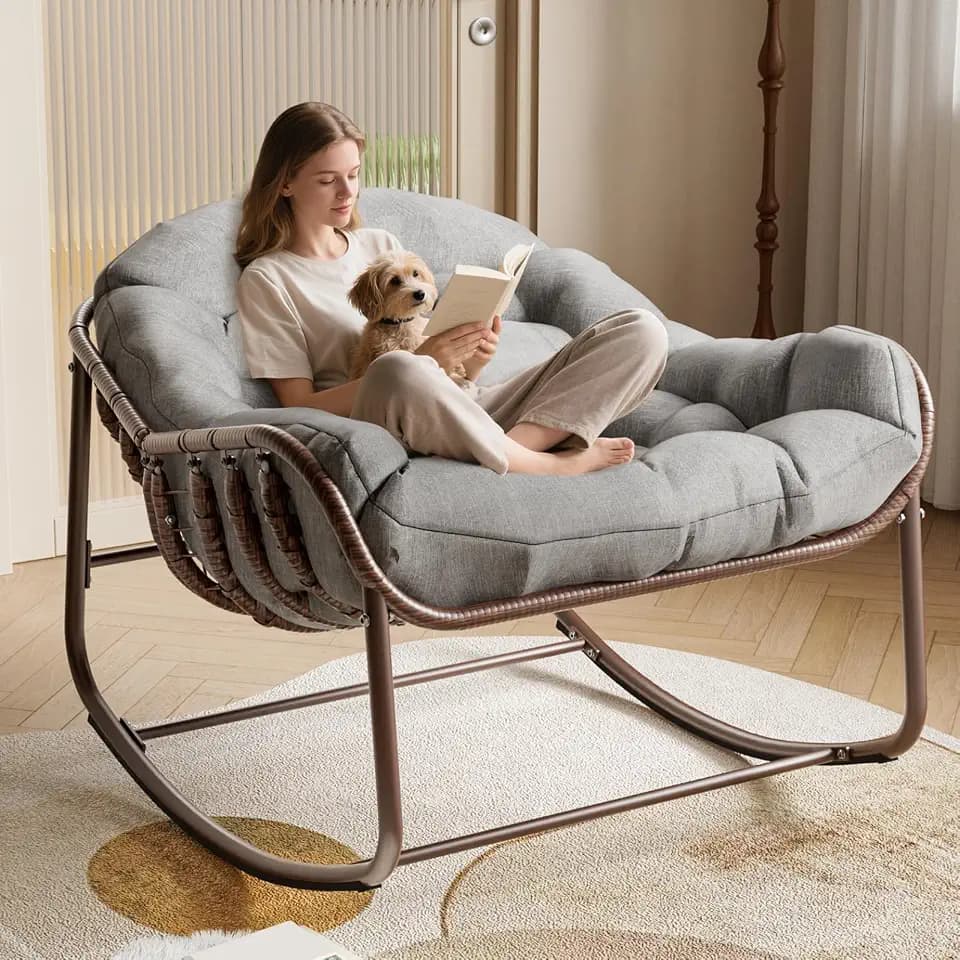 Garvee Oversized Wicker Lounge Chair with Cushion and Metal Frame