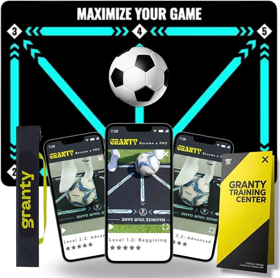 GRANTY Trainingsmatte für Fußball mit App, inklusive Trainingseinheiten, Geschenk für Kinder