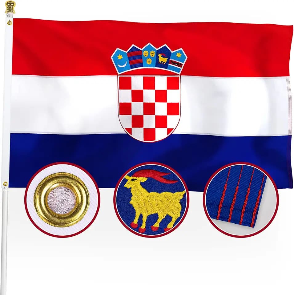 XIFAN Premium Croatia Flag 3x5 ft Outdoor, Large Double Sided Heavy Duty 210D Nylon Embroidered Croatian National & Country Flag, Longest Lasting Decoration with 4-Stitch Hemming, Brass Grommets