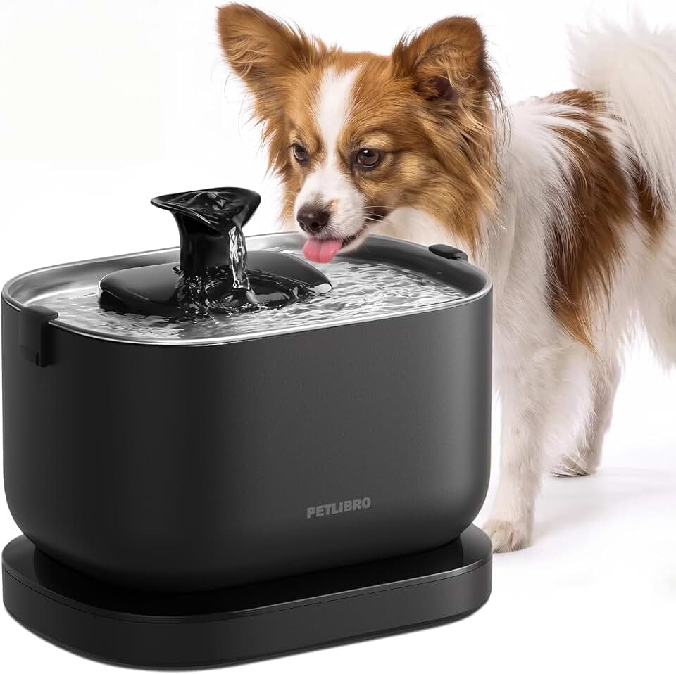 PETLIBRO Small Dog Water Fountain, Cordless Automatic Dog Water Bowl Dispenser With Stainless Steel Tray, 2.5L/84oz Battery Operated Indoor Pet Fountain Also for Medium Breeds, Quiet and Easy to Clean