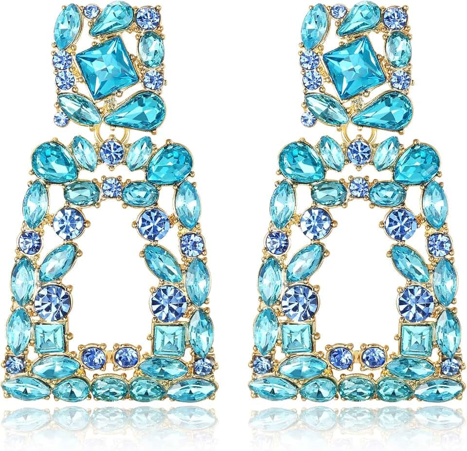 Flyonce Rectangle Dangle Earrings for Women, Rhinestone Crystal Geometric Statement Earring Fashion Jewelry