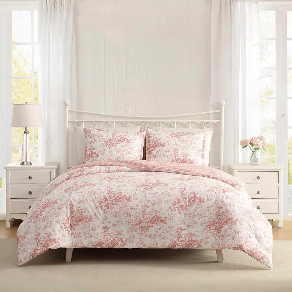 Laura Ashley - Twin Comforter Set with Shams, Cotton, Reversible