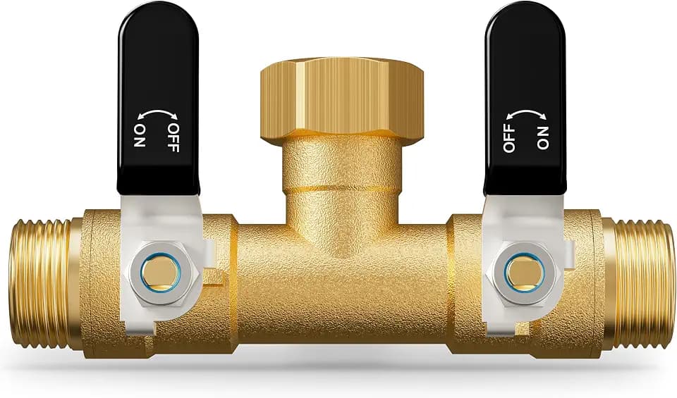 Hose Splitter 2 Way, Heavy Duty Brass Garden Hose Splitter, Water Hose Bib Spigot Splitter with 0.59" Full Flow Ball Valve Outlet & Shut-Off Valve 3/4'' Connector Outdoor Water Faucet Adapter