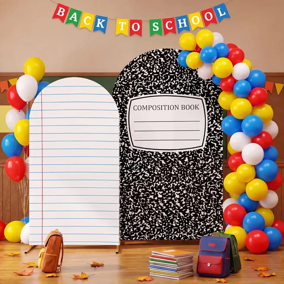 Moukeren Composition Notebook Arch Backdrop Cover 6ft and 7.2ft for Pastel Classroom Decor Back to School Bulletin Board Paper Background Party Banquet Photo Arches Background Decorations