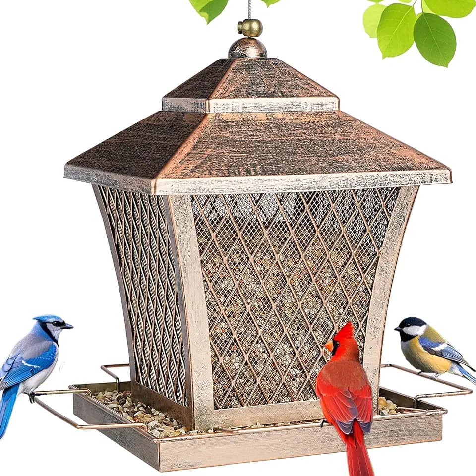 Bird Feeder Outdoors Hanging, 4 lbs Large Capacity Metal Wild Bird Feeders