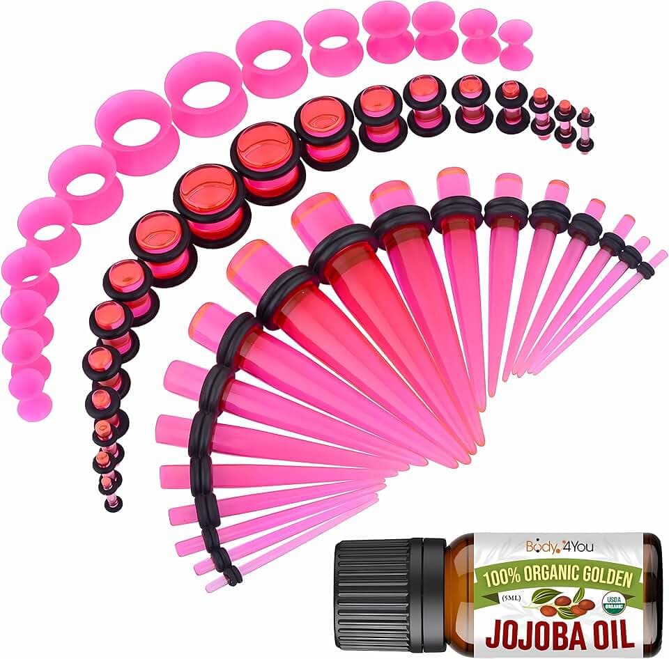 BodyJ4You 54PC Ear Stretching Kit 14G-12mm - Aftercare Jojoba Oil