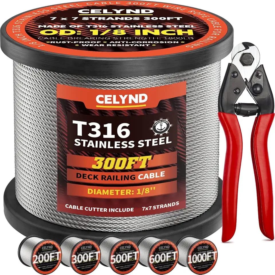 Stainless Steel Cable for Railing - 300FT 1/8" T316 Wire Rope Cable