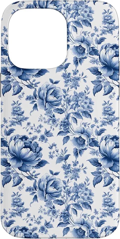 Floral Toile De Jouy French Blue and White Vintage Pattern Case for iPhone 14 Pro Max