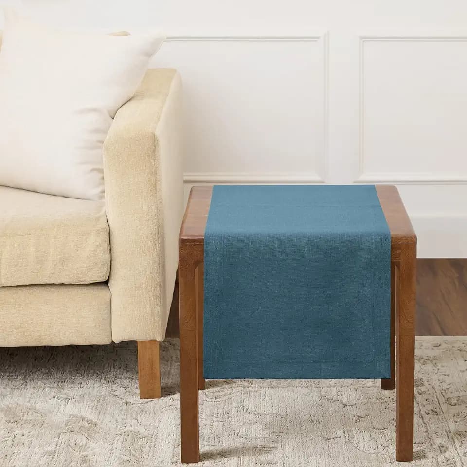 Solino Home 100% Linen Table Runner Peacock Blue Woven, Fete 14 x 36 in
