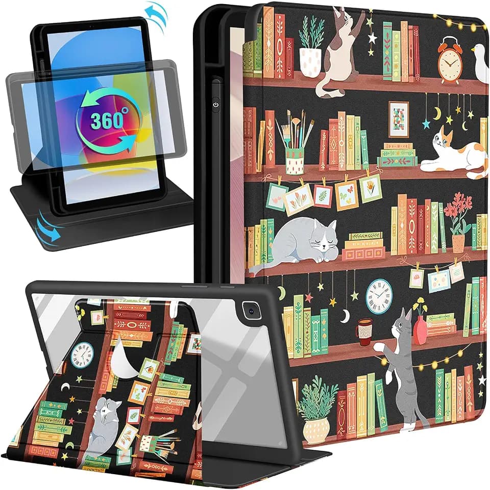 Uppuppy for Samsung Galaxy Tab A7 Lite Case 8.7 Inch Folio Cover with Pencil Holder Women Kids Cute Girls Girly Kawaii Cartoon Cat Unique Design Rotating Stand for Samsung Tablet A7 Lite Cases