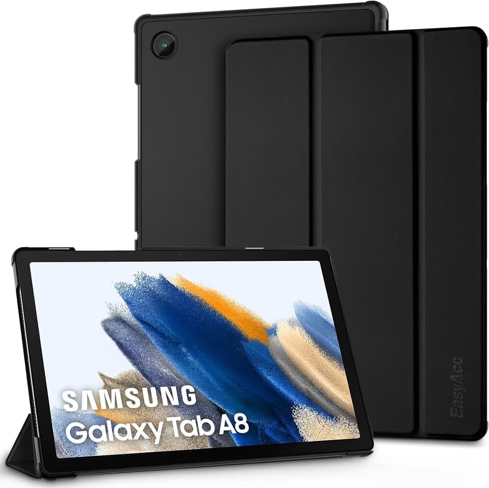 EasyAcc Hülle für Samsung Galaxy Tab A8 2022/2021,Schwarz | für Samsung SM-X200/ X205/ X207 Schutzhülle Ultradünne PU Leder mit Standfunktion, Auto Schlafen Wachen