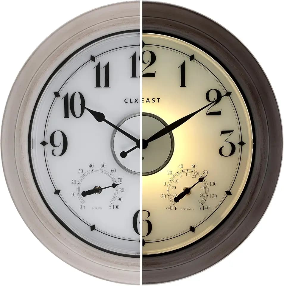 CLXEAST 18" Illuminated Outdoor Clocks for Patio Waterproof