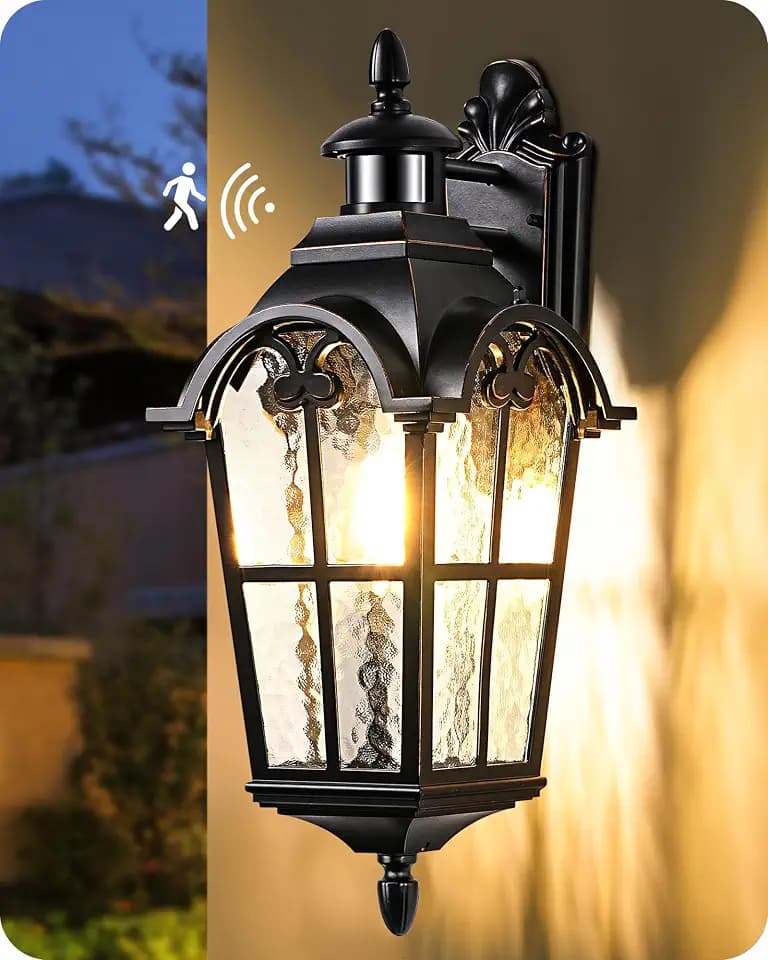 EDISHINE 20.2 Inch Motion Sensor Outdoor Wall Lights Dusk to Dawn Black