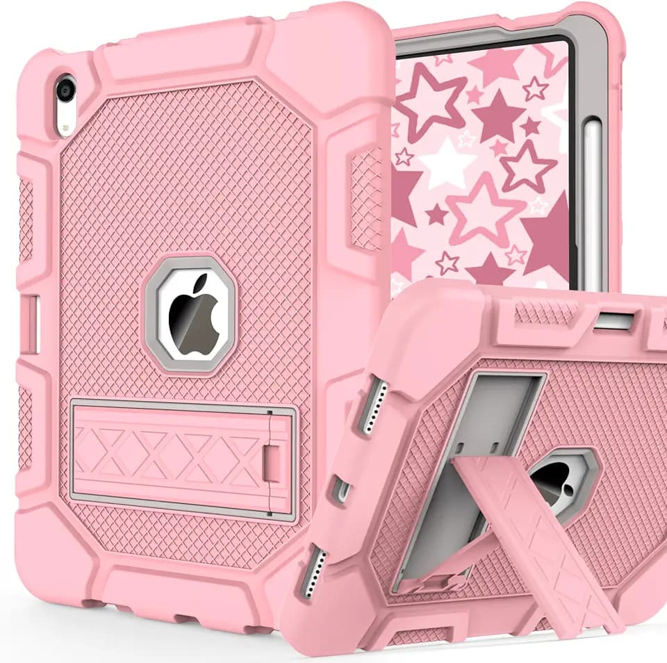 Case for iPad 11-inch (A16) 11th Generation 2025 / iPad 10th Generation 10.9 inch, Heavy Duty Shockproof Rugged Protective ipad Case with Kickstand & Pencil Holder, Rosegold+Grey
